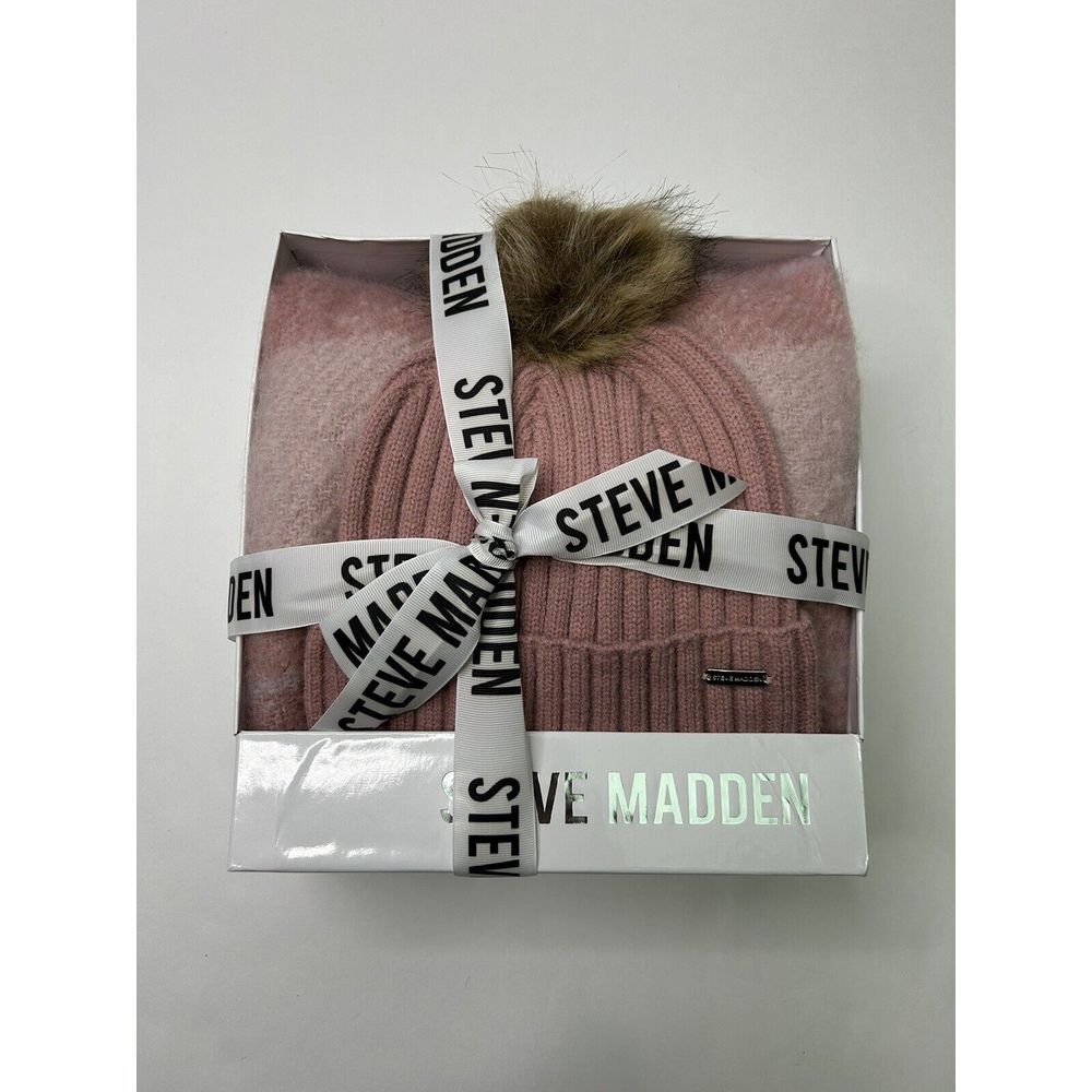 New Steve Madden Hat & Scarf Set Women's Blush Hat  & Blush Plaid Scarf One Size